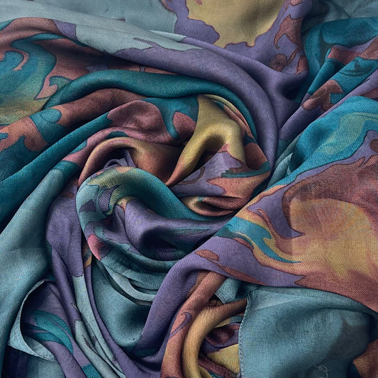 Printed Silk Chiffon | Waves - Mystic