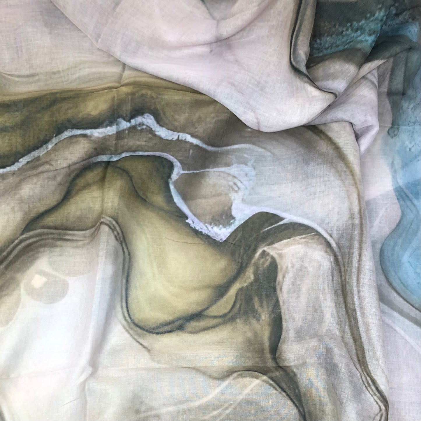 Watercolour Modal Hijab with green, beige and blues tones