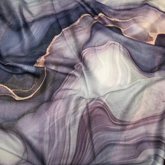 Watercolour Modal Hijab with purplue, grey and blues tones