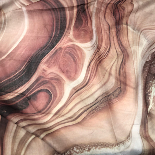 watercolour modal hijab with red, brown and cream colours